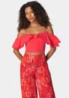 BEBE TIE BACK RUFFLE TRIM DETAIL TOP