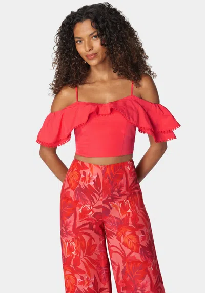 Bebe Tie Back Ruffle Trim Detail Top In Hibiscus