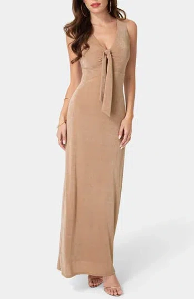 Bebe Tie Cutout Sleeveless Maxi Dress In Brown