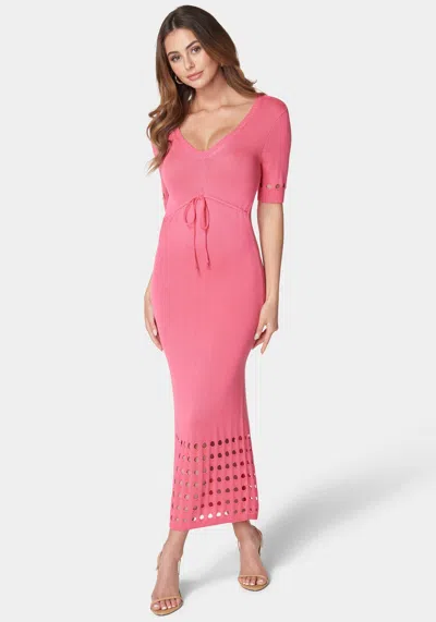 Bebe Tie Front Cutout Crochet Midi Dress In Fuchsia