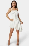 Bebe Tie Front Ruched Bust Satin Corset In White