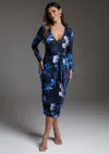 Bebe Tie Waist Printed Midi In Midnight Bloom