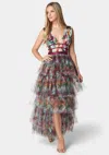 Bebe Tiered High Low Mesh Dress In Falling For Floral