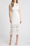 Bebe Tiered Lace Midi Dress In Ivory