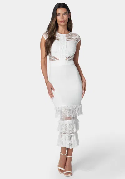 Bebe Tiered Lace Midi Dress In White
