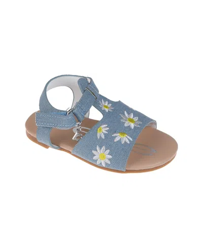 Bebe Babies' Toddler Girls Denim And Embroidered Flowers Sandals In Blue