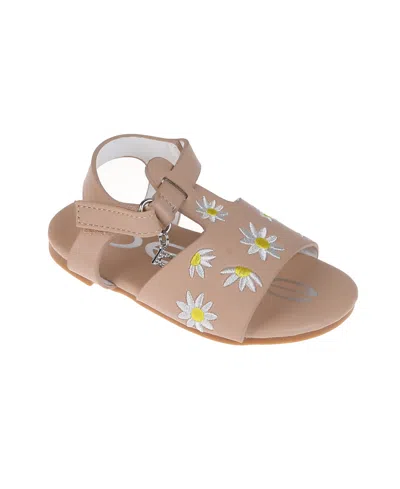 Bebe Babies' Toddler Girls Denim And Embroidered Flowers Sandals In Tan