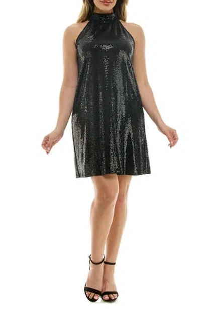 Bebe Trap Disco Dot Halter Dress In Black