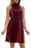 Bebe Trap Disco Dot Halter Dress In Wine