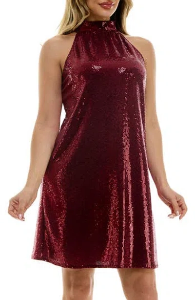 Bebe Trap Disco Dot Halter Dress In Wine