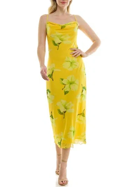 Bebe Tropical Mesh Cowl Maxi Dress In Yellow