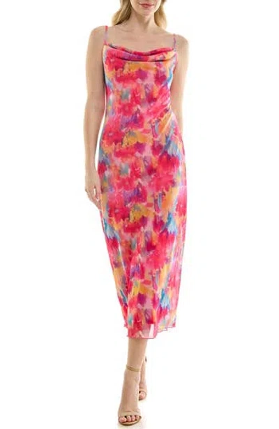 Bebe Tropical Mesh Cowl Maxi Dress In Pink