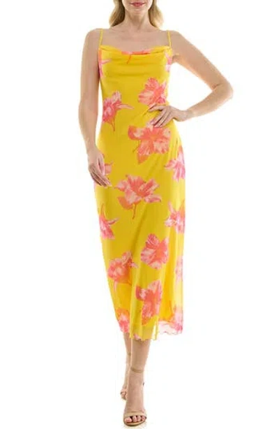 Bebe Tropical Mesh Cowl Maxi Dress In Yellow