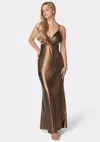 Bebe Twist Bodice Metallic Gown In Chocolate