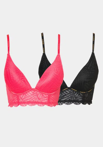 Bebe Two Pack Longline Lace Bra In Strawberry Daiquiri