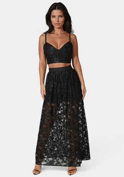 Bebe Two Piece Embroidered Gown In Black