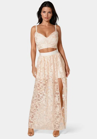 Bebe Two Piece Embroidered Gown In Nude