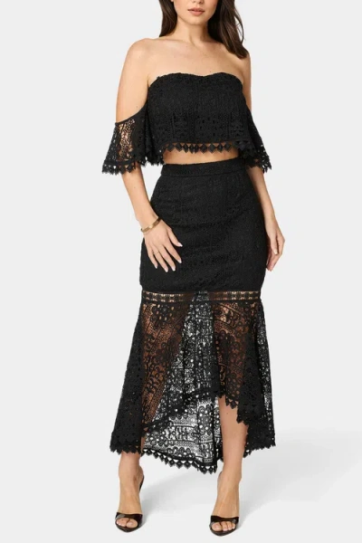 Bebe Two Piece Lace High Low Dress In Black