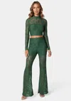 Bebe Two Piece Lace Jumpsuit In Emerald
