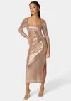 Bebe Two Piece Long Sleeve Shimmer Set In Rose