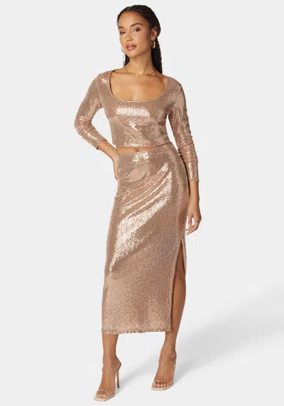 Bebe Two Piece Long Sleeve Shimmer Set In Rose