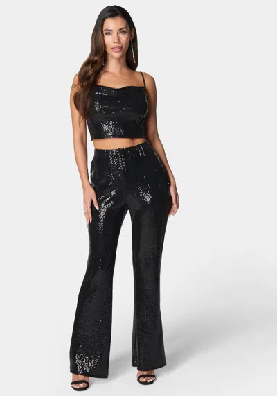 Bebe Two Piece Shimmer Set In Black