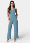 Bebe V Neck Core Jumpsuit In Denim