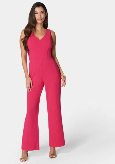 Bebe V Neck Core Jumpsuit In Pink