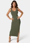 Bebe V Neck Rib Tank Maxi Dress In Olive