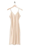 Bebe V-neck Spaghetti Strap Satin Slip Dress In Champagne