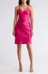 Bebe V-neck Spaghetti Strap Satin Slip Dress In Fuchsia