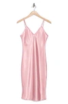 Bebe V-neck Spaghetti Strap Satin Slip Dress In Rose