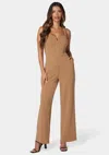 Bebe V Wire Core Jumpsuit In Camel