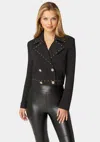 Bebe Vegan Leather Combo Woven Twill Blazer In Black