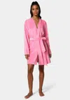Bebe Velour Robe With Pearl Stud In Aurora Pink