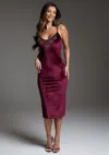 Bebe Velvet Midi Dress Embellished With Crystals By Swarovski In Wine