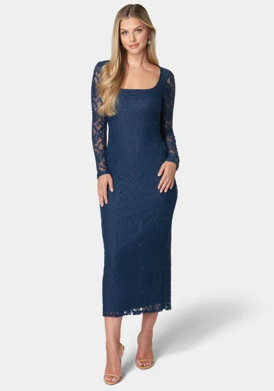 Bebe Viviana Square Neck Lace Maxi Dress In Navy