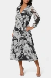 Bebe Surplice Chiffon Midi Dress In Black/white
