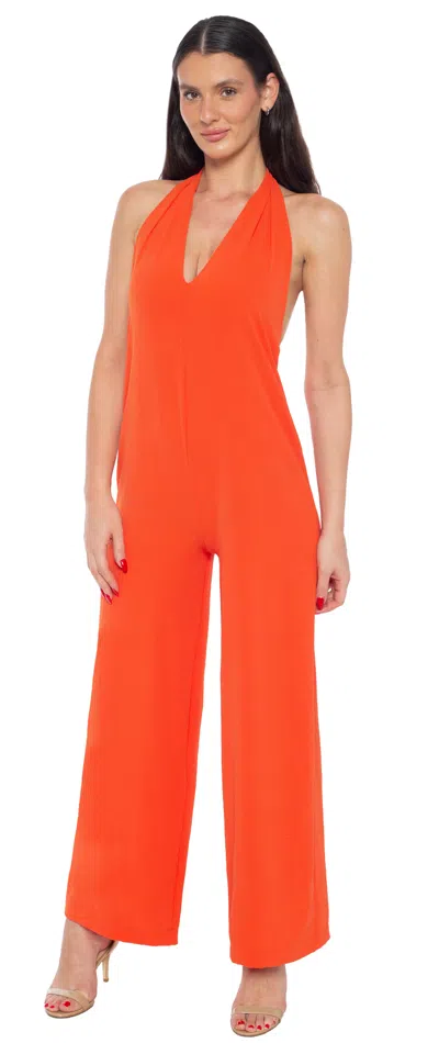 Bebe Women's Airflow Halter Wide Leg Jumpsuit In Orange