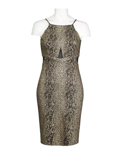 Bebe Women's Animal Foil Print Mesh Bodycon Dress In Gold