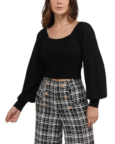 Bebe Women's Button Front Puff Sleeve Sweater In Black