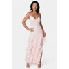 Bebe Cascade Beaded Mesh Gown In Pink
