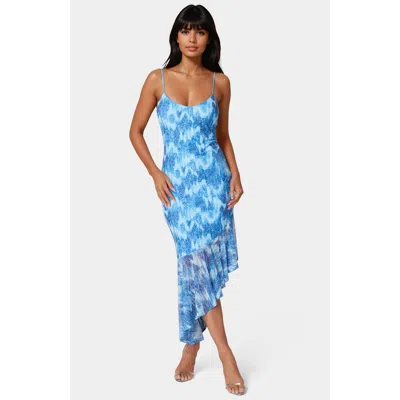 BEBE WOMEN'S CASCADE HIGH LOW MESH DRESS