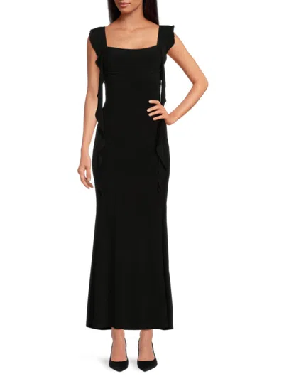 Bebe Women's Cascade Ruffle Knit Maxi Dress In Black