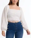 Bebe Women's Crochet Body Woven Top In White