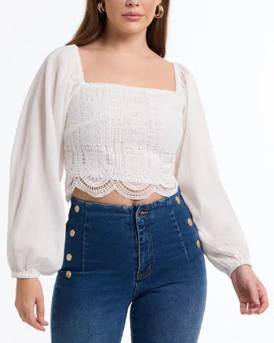 Bebe Women's Crochet Body Woven Top In White