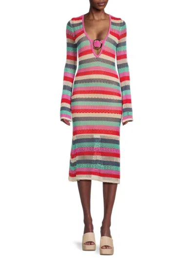 Bebe Women's Crochet Ring Midi Sweater Dress In Pink Multi