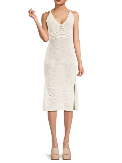Bebe Women's Crochet Side Slit Midi Dress In White