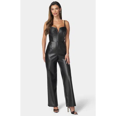 Bebe Faux Leather Cropped Leg Jumpsuit In Black