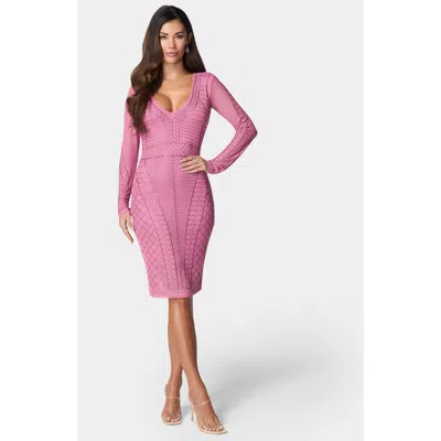 Bebe Crystal Mesh Midi Dress In Fuchsia Pink